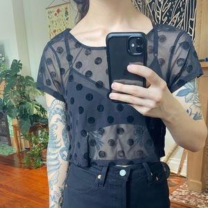 Black sheer polka dot top